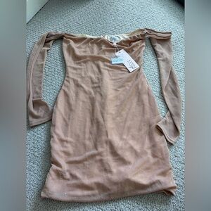Oh Polly Off-Shoulder Mini Dress in Nude